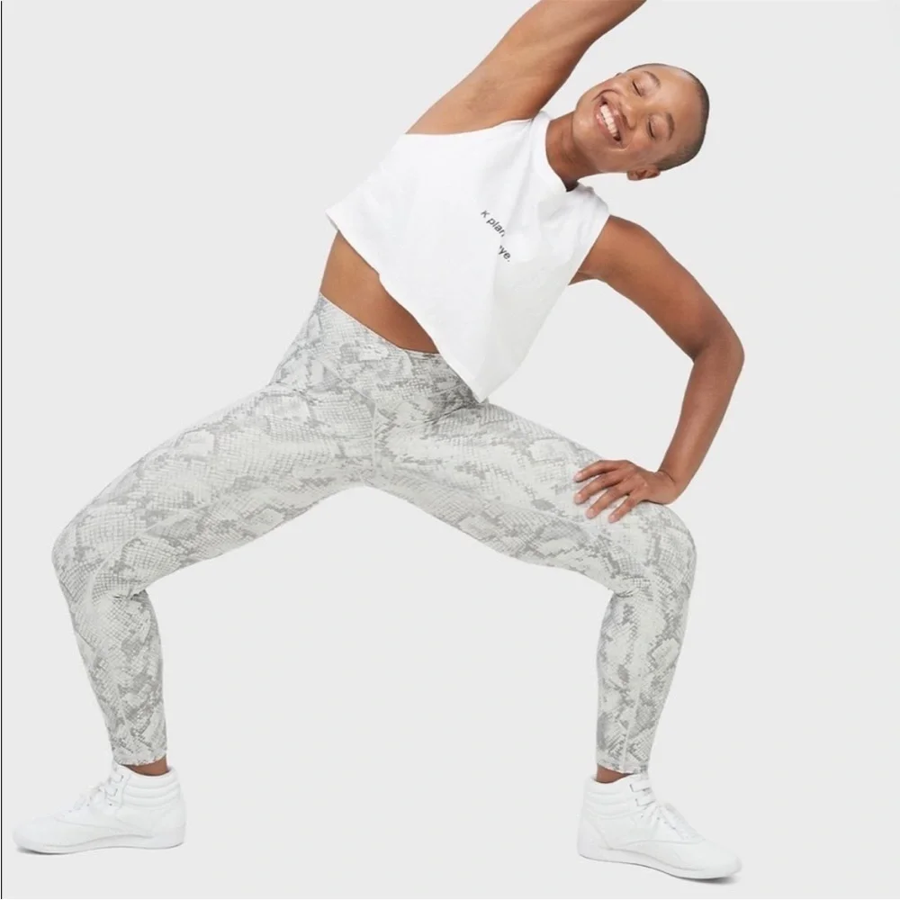 Aerie Gray Snake Print high rise cross waist leggings